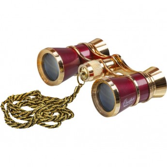 Бинокль театральный VEBER OPERA БГЦ 3x25 с цепочкой, красный/золотой